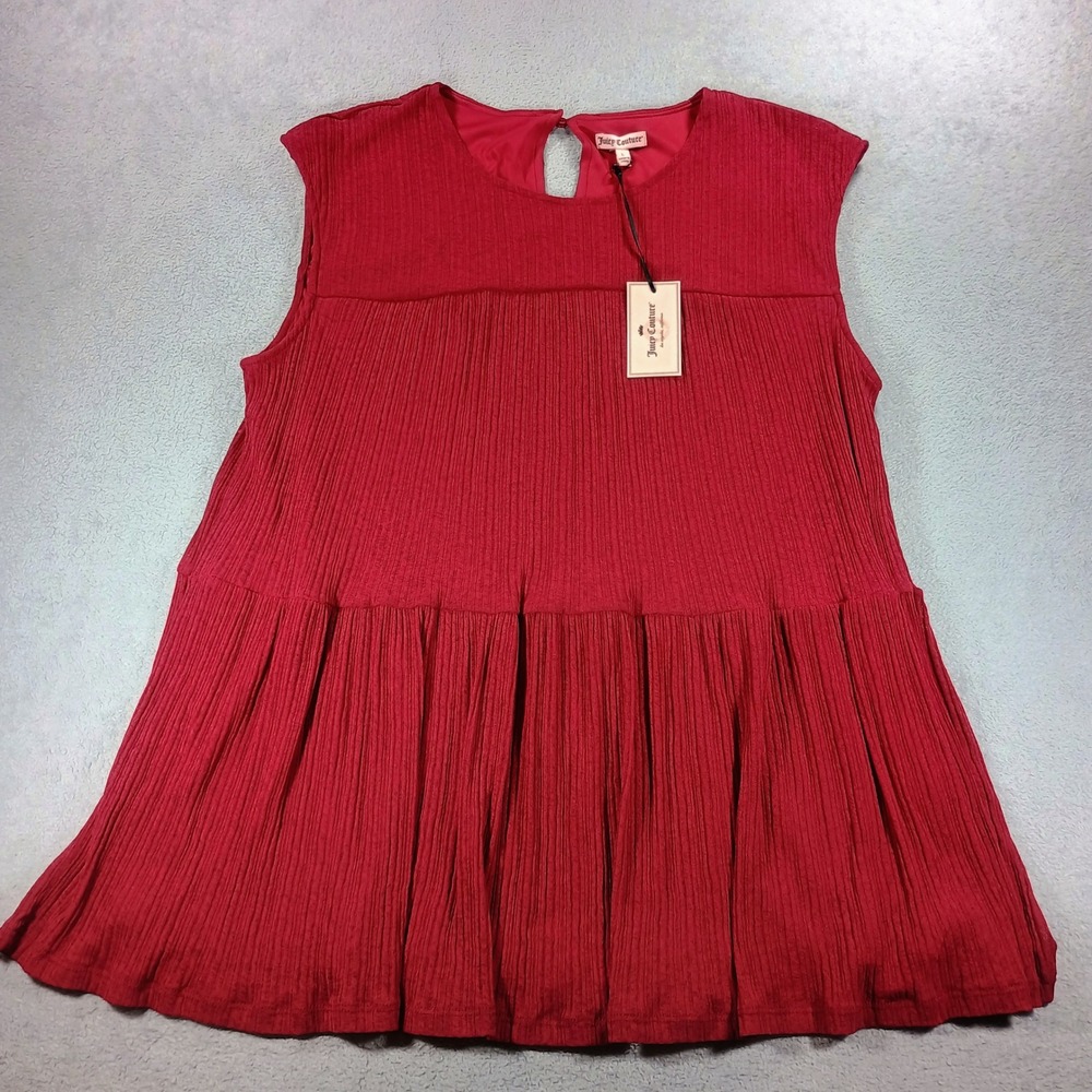 Juicy Couture Womens Sleeveless Tiered Babydoll Top Red Large Pleated Texture